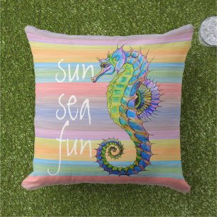 Cute Bright Summer Colors Artsy Seahorse Cushion