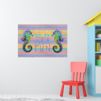 Cute Bright Sunset Colours Artsy Seahorse Poster