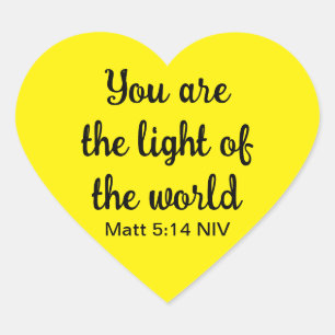 Cute Bright Yellow Bible Verse Light of the World Heart Sticker