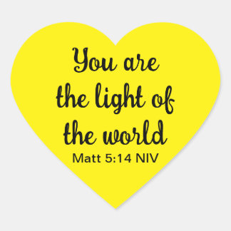 Cute Bright Yellow Bible Verse Light of the World Heart Sticker