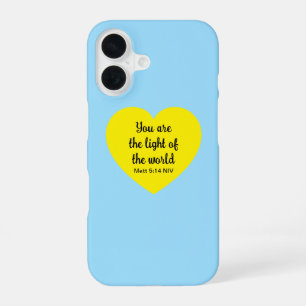 Cute Bright Yellow Heart Light of the World Blue iPhone 16 Case