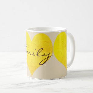 Cute Bright Yellow Hearts Add Name Mug