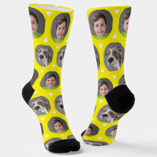 Cute Bright Yellow Pet Photo Child Photo 2 Photo Socks