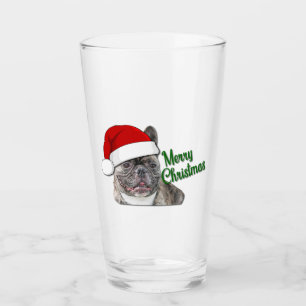 Cute Brindle French Bulldog Puppy Santa Glass