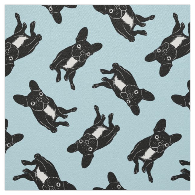 Cute brindle Frenchie in black & white digital art Fabric (Swatch)