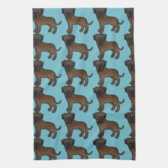 Cute Brindle Old English Mastiff Dogs Pattern Tea Towel (Vertical)