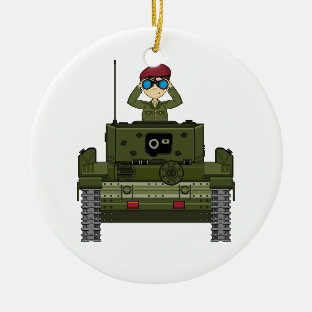Cute British Army Soldier in Tank Ornament (Front)