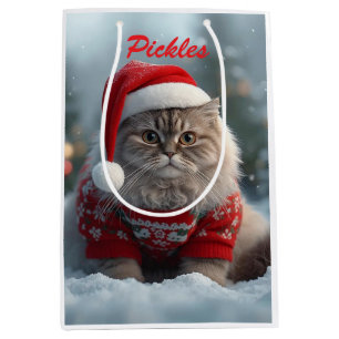 Cute British Shorthair Cat Christmas Personalised Medium Gift Bag
