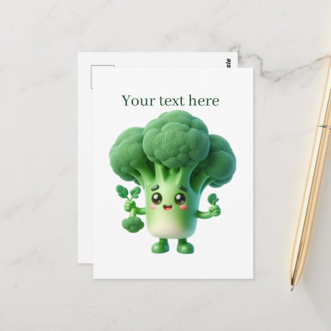 Cute broccoli lovers add text postcard (Front/Back In Situ)