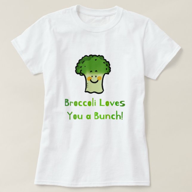 Cute Broccoli Pun Cartoon Design T-Shirt (Design Front)