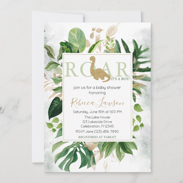 Cute Brontosaurus Dinosaur Baby Shower Invitation (Front)