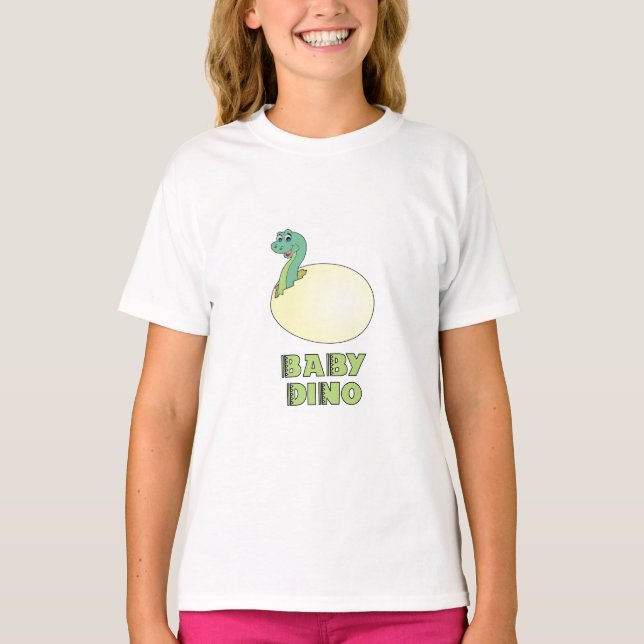 Cute Brontosaurus Dinosaur Egg Artwork T-Shirt (Front)