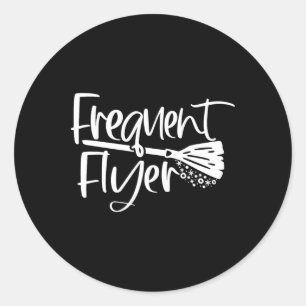Cute Broomstick Frequent Flyer Witch Halloween  Classic Round Sticker