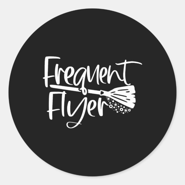 Cute Broomstick Frequent Flyer Witch Halloween  Classic Round Sticker (Front)