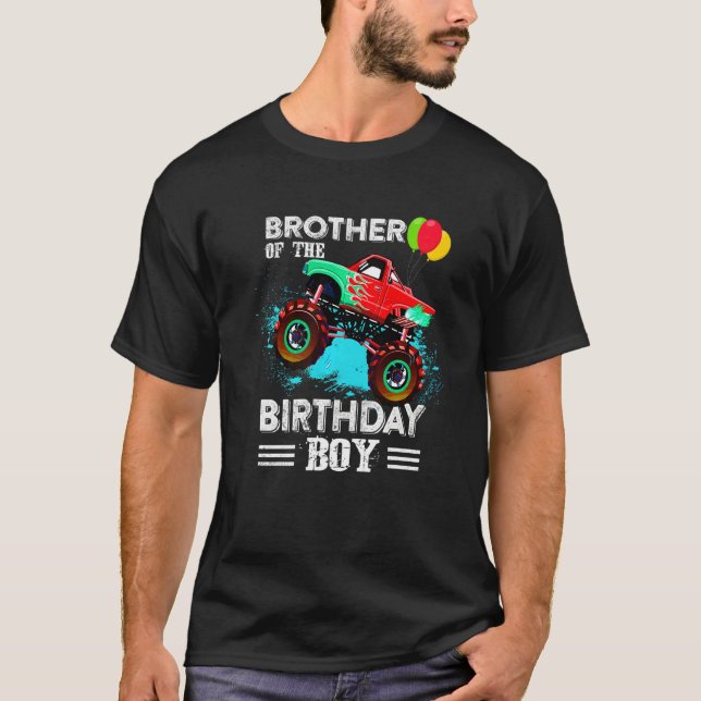 Cute Brother Of A Monster Truck Birthday Boy Party T-Shirt (Front)