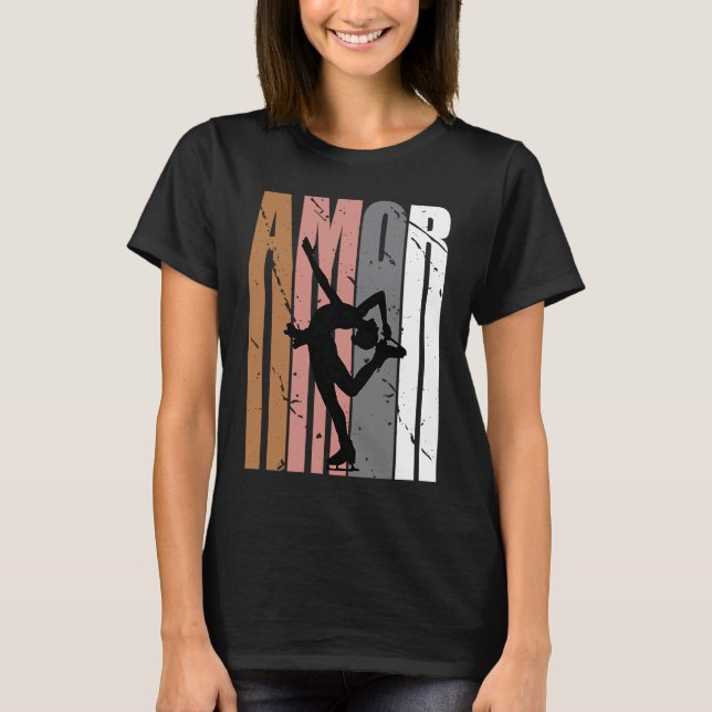 Cute Brown Amor Ice Skating Motivational Girls Tee (Front)