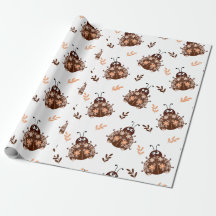 Cute Brown and Beige Ladybug and Flower Pattern