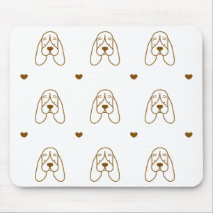 Cute Brown and White Basset Hound Heart Pattern Mouse Pad