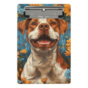Cute Brown and White Dog and Flowers Mini Clipboard