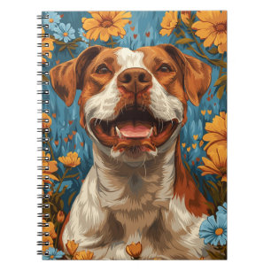 Cute Brown and White Dog and Flowers Notebook