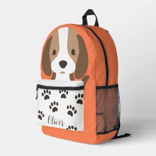 Cute brown and white dog portrait printed backpack