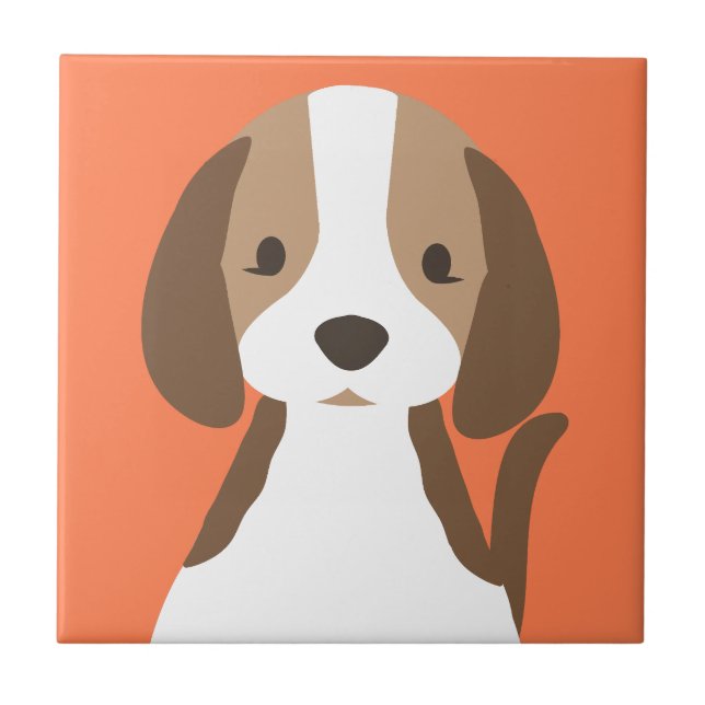 Cute brown and white dog portrait tile (Front)
