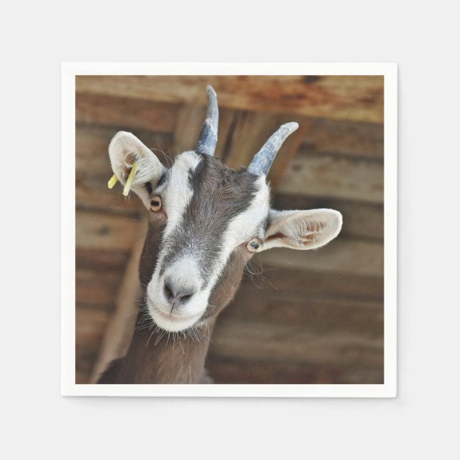Cute Brown and White Goat Photo Napkin (Front)