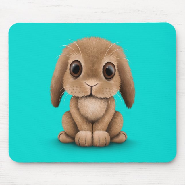 Cute Brown Baby Bunny Rabbit on Blue Mouse Pad (Front)