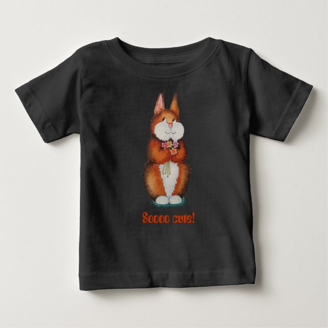 Cute brown baby Bunny rabbit with pretty flowers T-Shirt (Front)