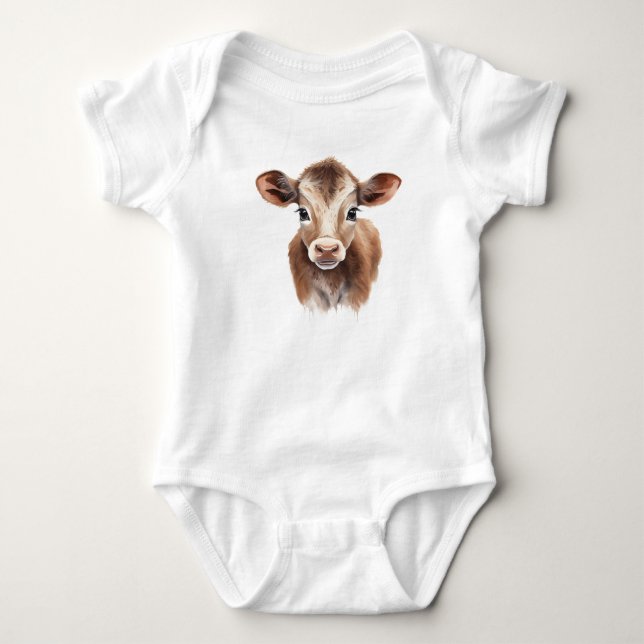 Cute Brown Baby Cow Calf Bodysuit (Front)