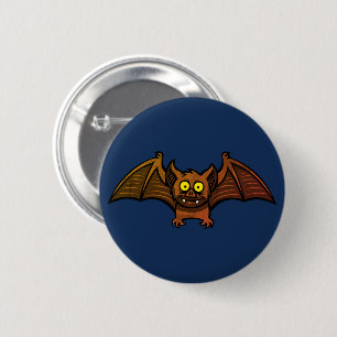 Cute Brown Bat with Yellow Eyes & Fangs Halloween 6 Cm Round Badge