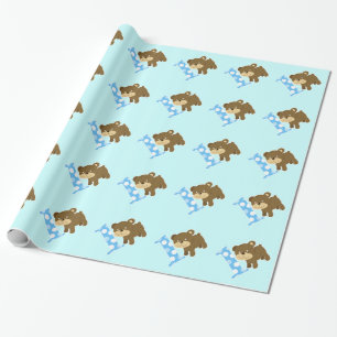 Cute Brown Bear 1st Birthday One Wrapping Paper