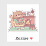 Cute Brown Bear And Cosy Fireplace<br><div class="desc">A cute brown bear in a sweater,  holding on to a mug of hot cocoa and seated on a armchair near the fireplace. Cosy doodle for the winter holidays. ♥</div>