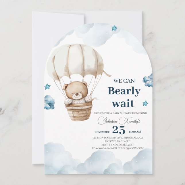 Cute Brown Bear Baby Shower Invitation (Front)