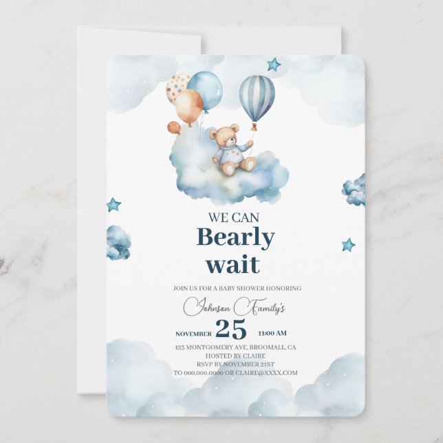 Cute Brown Bear Baby Shower Invitation (Front)