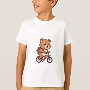 Cute Brown Bear Biking Backpack Kids T-Shirt