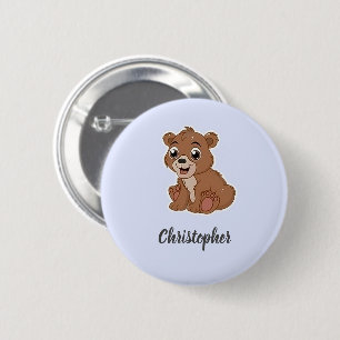 Cute brown bear blue 6 cm round badge