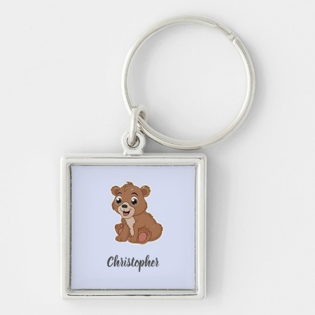 Cute brown bear blue key ring (Front)