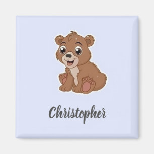 Cute brown bear blue magnet