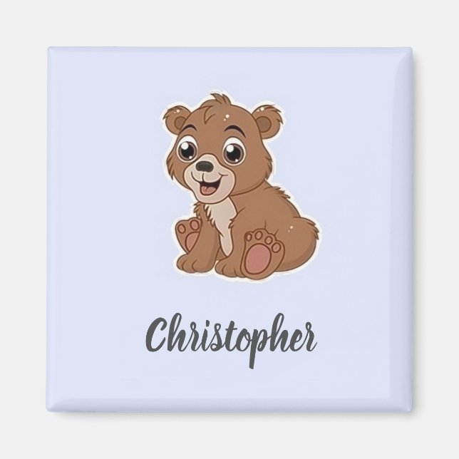 Cute brown bear blue magnet (Front)