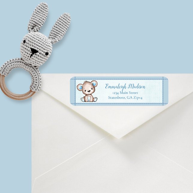 Cute Brown Bear Boy Baby Shower Return Address (Creator Uploaded)