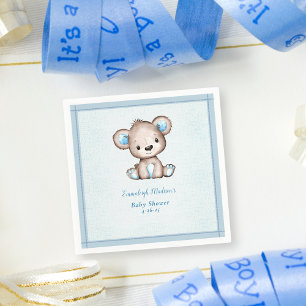 Cute Brown Bear Boy Blue Blanket Napkin
