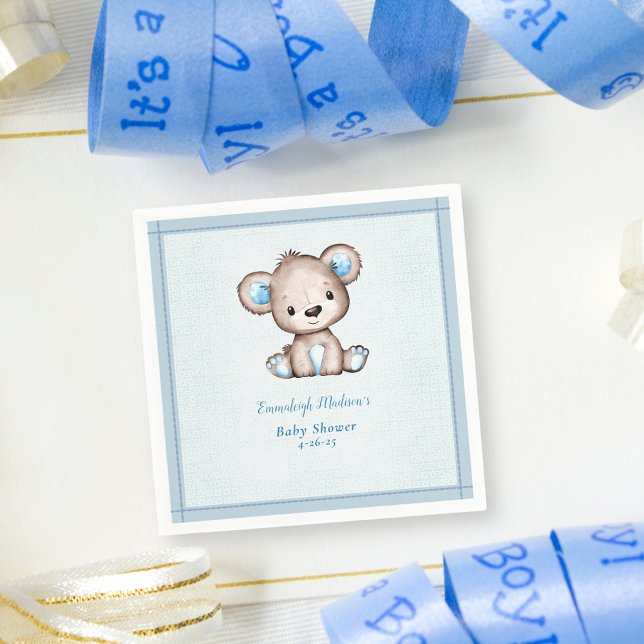 Cute Brown Bear Boy Blue Blanket Napkin (Creator Uploaded)