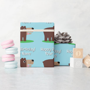 Cute brown bear cartoon baby Birthday Wrapping Paper