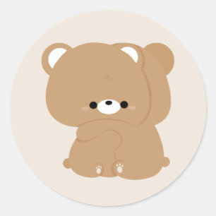 Cute Brown Bear Couple Classic Round Sticker