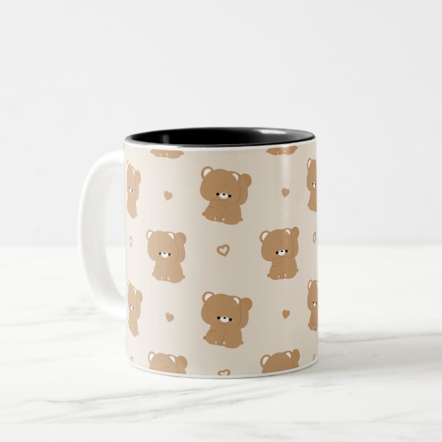 Cute Brown Bear Couple Two-Tone Coffee Mug (Front Left)
