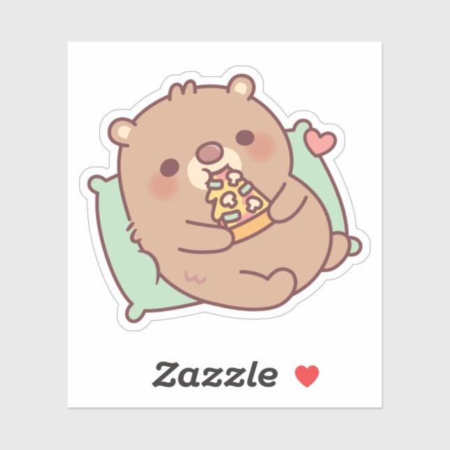 Cute Brown Bear Eating Mushroom Pizza (Sheet)