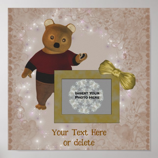 Cute Brown Bear Frame Personalised Photo Poster (Front)