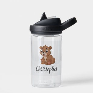 Cute brown bear grey water bottle