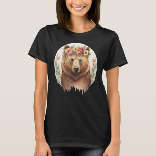 Cute Brown Bear Grizzly Flower Crown Animal Lovers T-Shirt